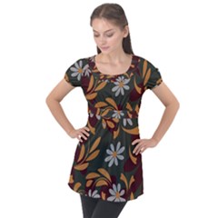 Folk Flowers Pattern Floral Surface Design Puff Sleeve Tunic Top by Eskimos