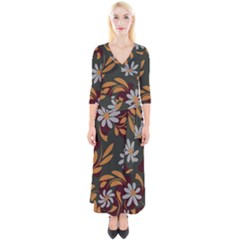 Folk Flowers Pattern Floral Surface Design Quarter Sleeve Wrap Maxi Dress by Eskimos