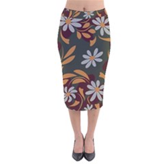 Folk Flowers Pattern Floral Surface Design Velvet Midi Pencil Skirt by Eskimos