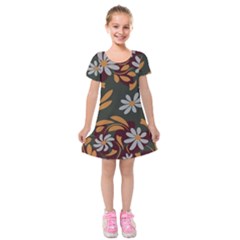 Folk Flowers Pattern Floral Surface Design Kids  Short Sleeve Velvet Dress