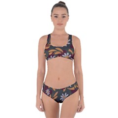 Folk Flowers Pattern Floral Surface Design Criss Cross Bikini Set by Eskimos