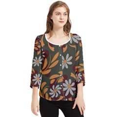 Folk Flowers Pattern Floral Surface Design Chiffon Quarter Sleeve Blouse by Eskimos