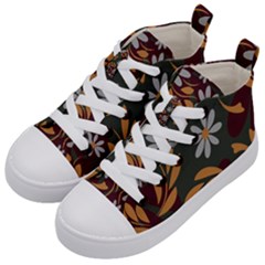 Folk Flowers Pattern Floral Surface Design Kids  Mid-top Canvas Sneakers by Eskimos