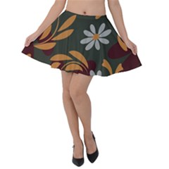 Folk Flowers Pattern Floral Surface Design Velvet Skater Skirt by Eskimos