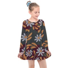 Folk Flowers Pattern Floral Surface Design Kids  Long Sleeve Dress by Eskimos