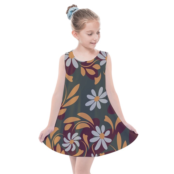 Folk flowers pattern Floral surface design Kids  Summer Dress