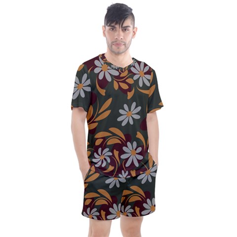 Folk Flowers Pattern Floral Surface Design Men s Mesh Tee And Shorts Set by Eskimos