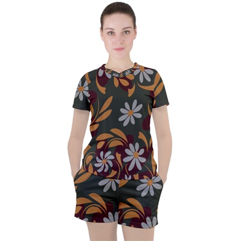 Folk Flowers Pattern Floral Surface Design Women s Tee And Shorts Set by Eskimos