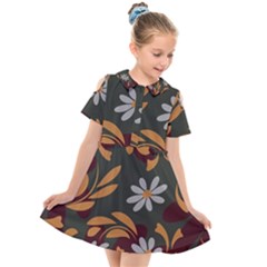 Folk Flowers Pattern Floral Surface Design Kids  Short Sleeve Shirt Dress by Eskimos