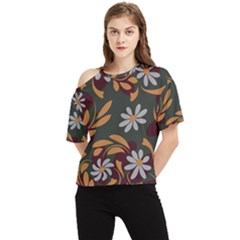 Folk Flowers Pattern Floral Surface Design One Shoulder Cut Out Tee by Eskimos