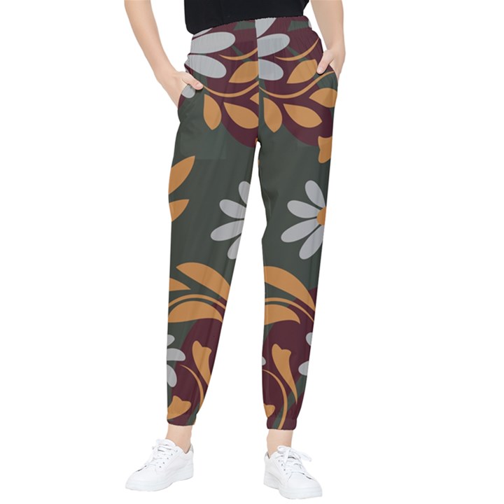 Folk flowers pattern Floral surface design Tapered Pants