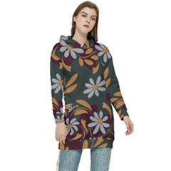 Folk Flowers Pattern Floral Surface Design Women s Long Oversized Pullover Hoodie by Eskimos