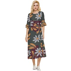 Folk Flowers Pattern Floral Surface Design Double Cuff Midi Dress by Eskimos