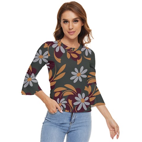 Folk Flowers Pattern Floral Surface Design Bell Sleeve Top by Eskimos