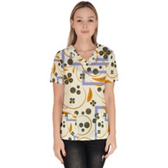 Folk Flowers Pattern Floral Surface Design Women s V-neck Scrub Top by Eskimos