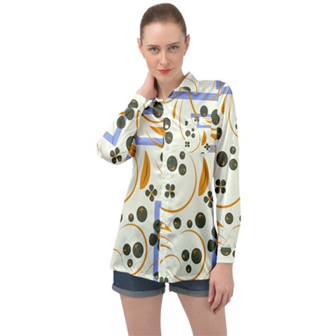 Folk Flowers Pattern Floral Surface Design Long Sleeve Satin Shirt by Eskimos