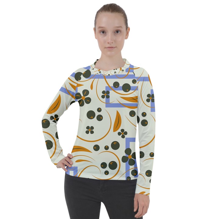 Folk flowers pattern Floral surface design Women s Pique Long Sleeve Tee