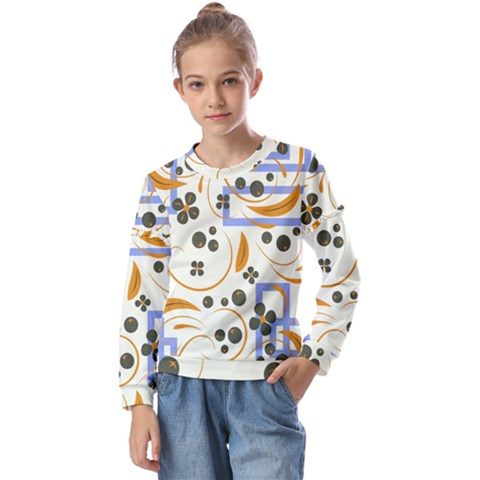 Folk Flowers Pattern Floral Surface Design Kids  Long Sleeve Tee With Frill  by Eskimos