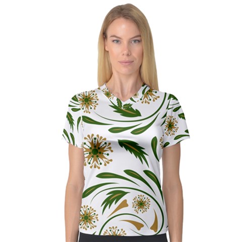 Folk Flowers Pattern Floral Surface Design V-neck Sport Mesh Tee by Eskimos