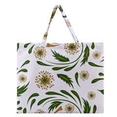 Folk flowers pattern Floral surface design Zipper Large Tote Bag