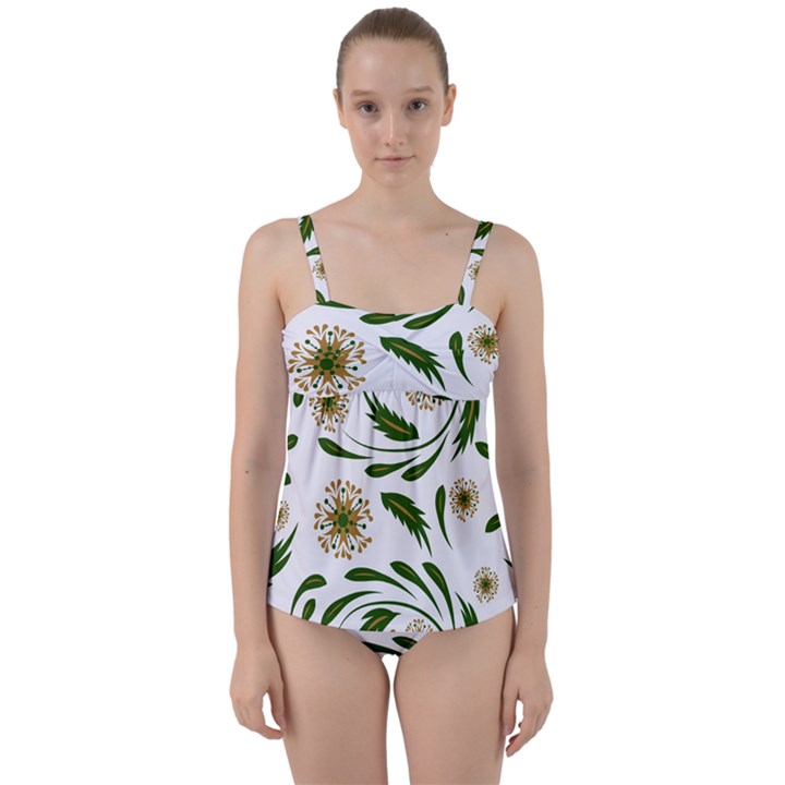 Folk flowers pattern Floral surface design Twist Front Tankini Set