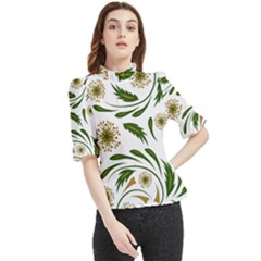 Folk Flowers Pattern Floral Surface Design Frill Neck Blouse