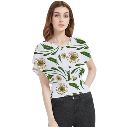 Folk Flowers Pattern Floral Surface Design Butterfly Chiffon Blouse by Eskimos