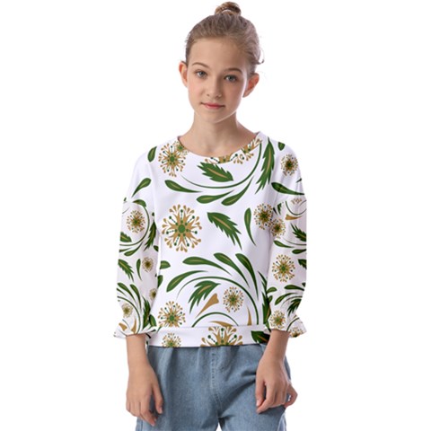 Folk Flowers Pattern Floral Surface Design Kids  Cuff Sleeve Top by Eskimos