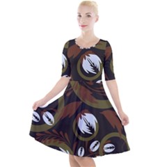 Folk Flowers Pattern Floral Surface Design Quarter Sleeve A-line Dress by Eskimos