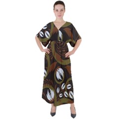 Folk Flowers Pattern Floral Surface Design V-neck Boho Style Maxi Dress by Eskimos