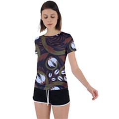 Folk Flowers Pattern Floral Surface Design Back Circle Cutout Sports Tee