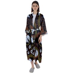 Folk Flowers Pattern Floral Surface Design Maxi Satin Kimono by Eskimos