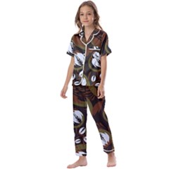 Folk Flowers Pattern Floral Surface Design Kids  Satin Short Sleeve Pajamas Set by Eskimos