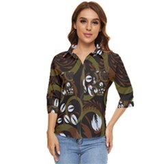 Folk Flowers Pattern Floral Surface Design Women s Quarter Sleeve Pocket Shirt