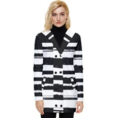 Bandes Abstrait Blanc/noir Button Up Hooded Coat  by kcreatif