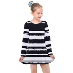 Bandes Abstrait Blanc/noir Kids  Long Sleeve Dress by kcreatif