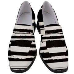 Bandes Abstrait Blanc/noir Women s Chunky Heel Loafers by kcreatif