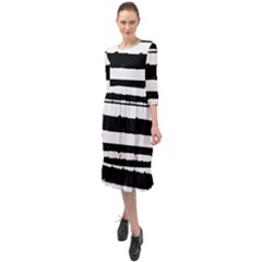 Bandes Abstrait Blanc/noir Ruffle End Midi Chiffon Dress by kcreatif