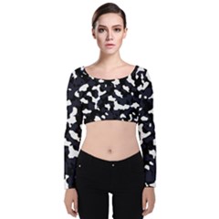 Camouflage Bleu Velvet Long Sleeve Crop Top by kcreatif