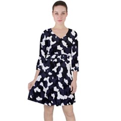 Camouflage Bleu Quarter Sleeve Ruffle Waist Dress by kcreatif