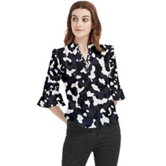 Camouflage Bleu Loose Horn Sleeve Chiffon Blouse