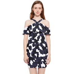 Camouflage Bleu Shoulder Frill Bodycon Summer Dress