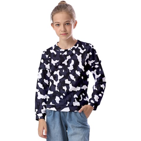 Camouflage Bleu Kids  Long Sleeve Tee With Frill  by kcreatif