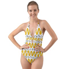 Juicy Yellow Pear Halter Cut-out One Piece Swimsuit by SychEva