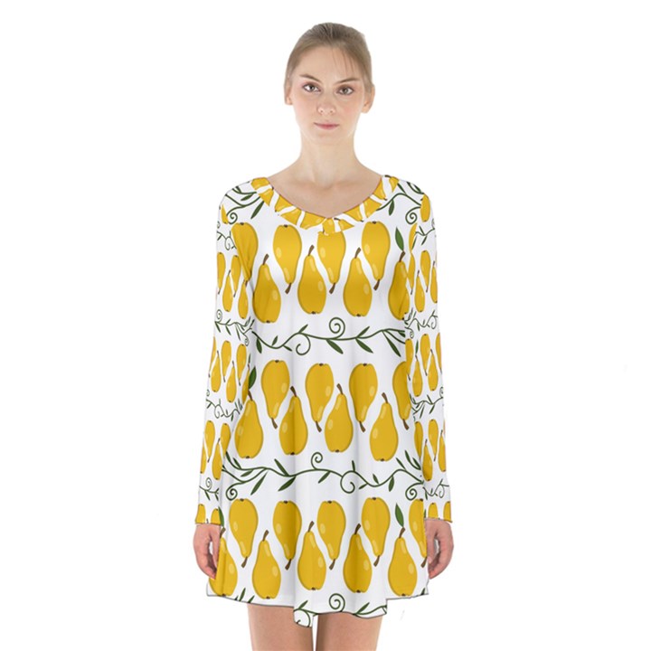 Juicy Yellow Pear Long Sleeve Velvet V-neck Dress