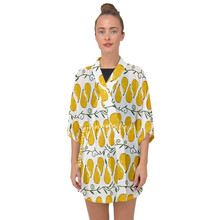 Juicy Yellow Pear Half Sleeve Chiffon Kimono