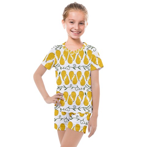 Juicy Yellow Pear Kids  Mesh Tee And Shorts Set by SychEva