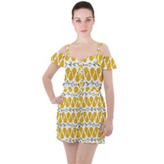 Juicy Yellow Pear Ruffle Cut Out Chiffon Playsuit by SychEva