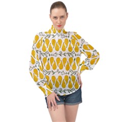 Juicy Yellow Pear High Neck Long Sleeve Chiffon Top by SychEva