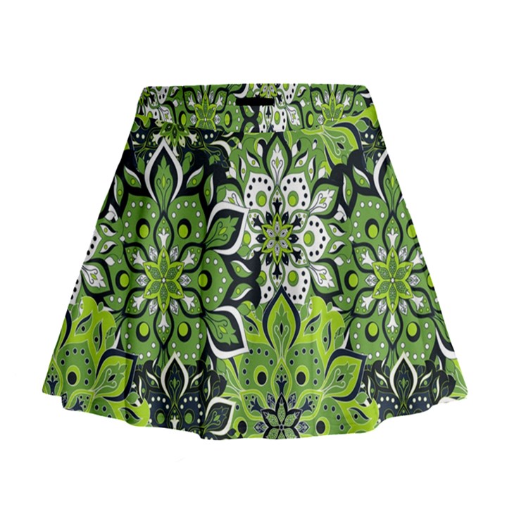 Green Floral Bohemian Vintage Mini Flare Skirt